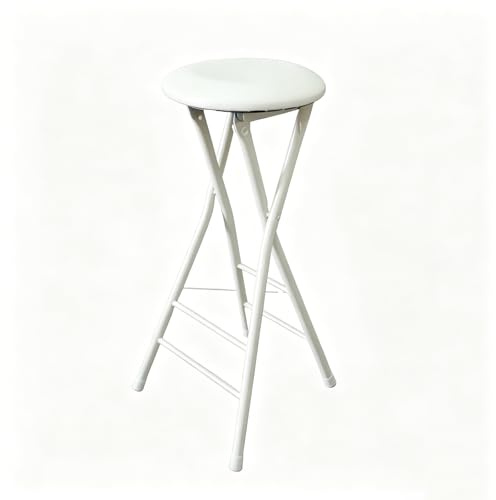 Sgabello pieghevole imbottito, sgabello da bar rotondo in pelle, struttura in metallo, senza schienale, sgabello pieghevole portatile per adulti, adatto per cucine, es white 38x36x80cm/15x14.2x31.5in