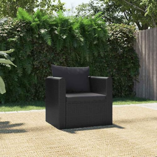 fadaoet Sessel mit Auflagen aus schwarzem Poly Rattan, pulverbeschichtetes Stahlgestell, wetterbeständig, 80 x 72 x 63 cm, ideal für Balkon, Garten und Outdoor Nutzung