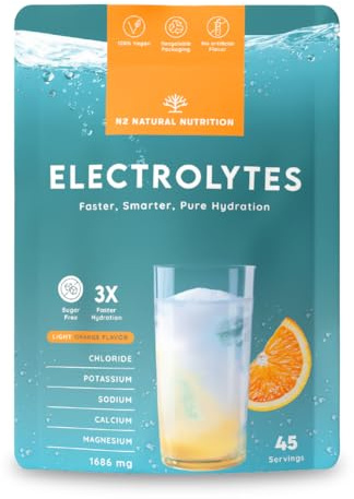 Electrolitos sin azúcar, 1686mg para 45 días de Hidratación. Bebida isótonica con Cloruro, Potasio, Sodio, Calcio y Magnesio. Deportivo, Energético, Vegano, Dieta Keto. N2