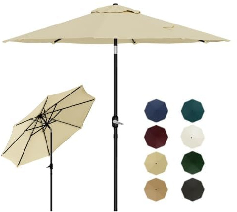 Acekool Sombrilla Terraza Exterior Jardin 215 cm, Protección Solar UV, Sombrilla Playa Grande Familiar con Manivela, Dirección regulable,Impermeable, para Patio, Terraza, Balcón, Piscina, Beige