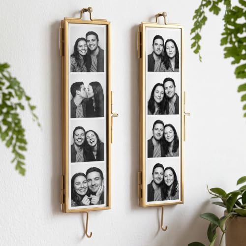 SiliFine 2 Pack Glass Photo Booth Strip Frame with Key Hooks 1.5 x 8 Inch