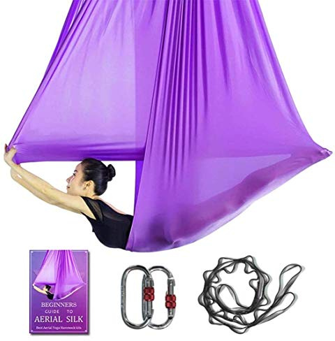 Aerial Yoga Hammock L:5M W:2.8M Aerial Pilates Silk Yoga Swing Set with 2000 Ibs Load Include Daisy Chain, Pose Guide