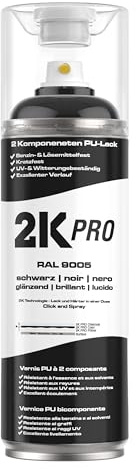2K PRO 2K Spraydose 400ml - 2 Komponenten Sprühlack, Schnelltrocknender Spritzlack, UV-Beständig, Stoss- und Kratzfest | RAL9005 - Tiefschwarz Glanz