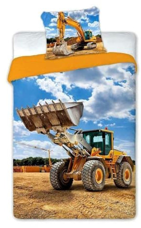 SaYes Bettwäsche mit Bagger und Bulldozer, 100% Baumwolle, 140 x 200 cm, 70 x 90 cm