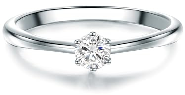 Trilani Damen Verlobungsring aus 925/- Sterling Silber - Solitärring | Zirkonia,Brillantschliff,weiß,Antragsring,Vorsteckring,Trauring,Ringbreite 2 mm,Silberring mit Stein,Krappenfassung
