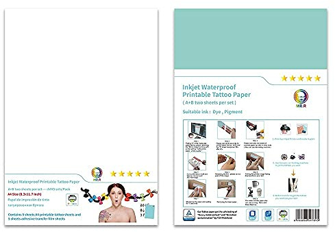 MR.R Inkjet Printable Water Transfer Paper for Temporary Body Tattoo, Nail Film Sticker (A4 210 x 297mm x 5 Sets) (A+B)