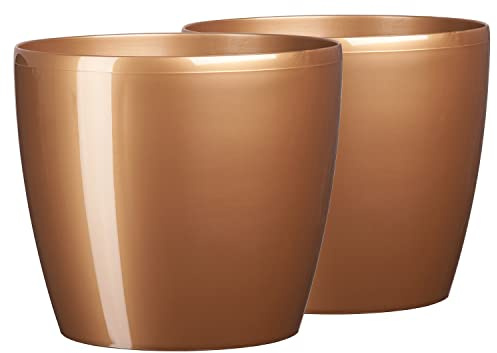 Tymar Blumentopf, 2er-Pack, Pflanzentopf aus Kunststoff, Moderne, Runde Form (Gold, ø 30 cm)