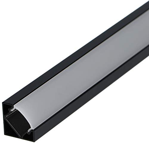 Set: 100cm Profil LED 45° für LED Streifen, Aluminium led Profil + Abdeckung (Schwarz LT3, Milchig)