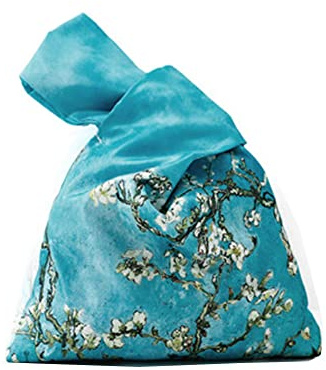 Borsa da polso impermeabile con motivo kimono giapponese alla moda, borsa a mano con nodo, borsa portatile da donna (fiori di albicocca), multicolore, M