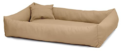 Juelle Hundebett aus Kunstleder, flauschiges Hundekissen, Hundebett für große Hunde, weiches und elegantes Hundesofa, Elmo S-XXL (140 x 100 cm, Beige)