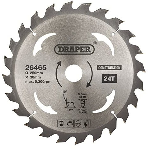 Draper Lame de scie circulaire 26465 TCT - 250 x 30 mm - 24 dents - Argent - Taille unique