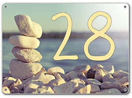 banjado® Hausnummernschild personalisierbar Motiv Leichte Steine - Hausschild personalisiert Draußen mit Straßennamen möglich - Hausnummernschild Edelstahl versch. Motive - inkl. Montagematerial