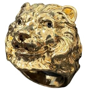 Gold Löwenkopf Ring für Männer, Nordischer Wikinger Löwen Ring mit Strass Kristallauge, Heavy Metal Rock Punk Stil Gothic Biker Cross Ring, Löwe Totem Amulett Ring, Punk Tier Löwe Schmuck(21.4)
