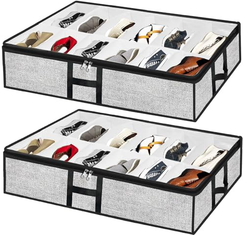 Meerainy Under Bed Shoe Storage Organizer 2pc Fits 24 Pairs Container Boxes
