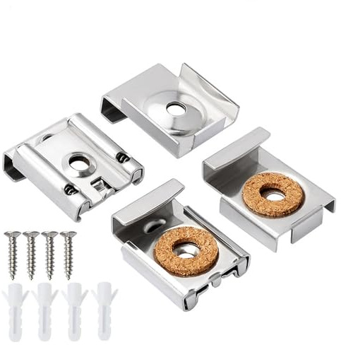 Lot de 8 supports muraux en verre sans cadre, clips de miroir à ressort avec vis et broches - Peuvent être utilisés pour la fixation et la décoration de miroir de salle de bain et de toilettes
