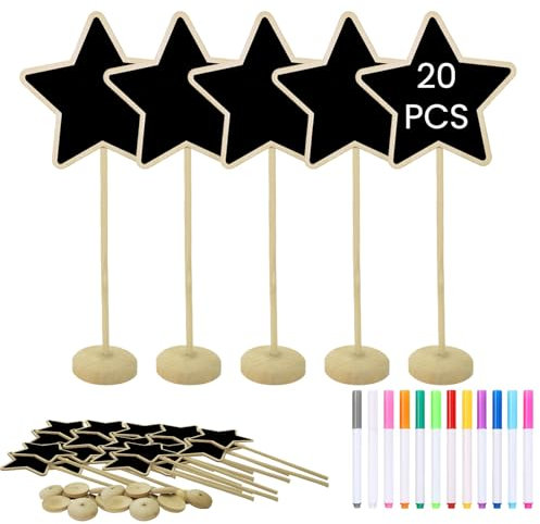 Shiawase Mini Pizarra Con Soporte, Pequeña Pizarra De Madera Con Marcador, Como Tarjetas De Mesa Tarjeta De Nombre Etiquetas De Precio Palillos Para Plantas, Set De 20