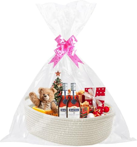 Gift Basket Cotton Hamper Baskets with Pull Bows And Bags, Empty Rope Woven Basket for Baby Shower, Graduations, Housewarming,Easter.