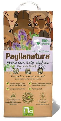 Paglianatura Fieno Naturale con Alfalfa 1300g - Alimento Ricco di Fibre e Proteine per Conigli, Roditori e Piccoli Animali