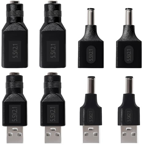 KUOQIY 8 Pièces Adaptateurs d'alimentation USB-vers-CC, 2.0 A vers DC 5.5x2.1 mm Connecteur Charge Baril Jack Adaptateur Secteur, pour Chargeur 5V DC-ou-USB