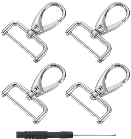 QUARKZMAN 4 stycken karbinhakar nyckelring svängbar karbinhake, 32 mm D-ring avtagbar snäppkrok metall karbinhake med skruvmejsel för plånbok gör-det-själv hantverk, silver