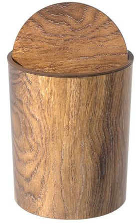 siduytin Papelera de habitación con tapa abatible con imitación de Para madera, creativa, Sensiohome, para baño, de mimbre, S