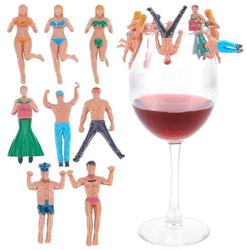 WADORN 8Pcs Drink Charmers Drink Markers, Funny Human Figurines Wine Glass Hanging Ornament for Parties Cup Edge Ornaments Reusable Wine Glass Charms for Cup Drink Pool Party Accessories Novelty Gifts