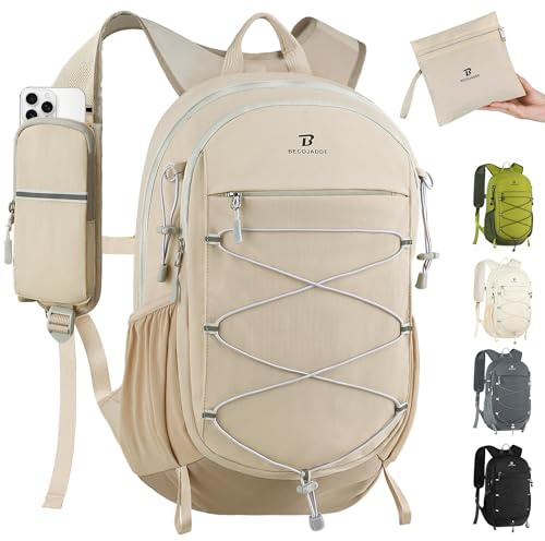 BECOJADDE 15L Kleiner Wanderrucksack Tagesrucksack Herren Damen Leichter Faltbarer Rucksack mit Brustgurt und Rückenbelüftung für Wandern Daypack Travel Rad und Ausflug, Khaki