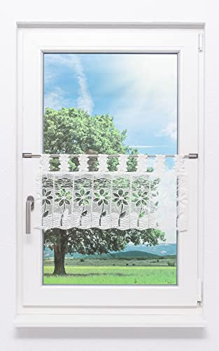 Plauener Spitze Scheibengardine Blüte (Bx H) 64cm * 32cm weiß