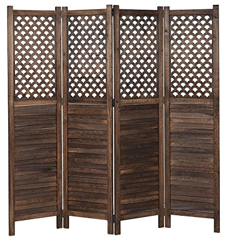 Paravent HWC-A84, Raumteiler Trennwand Sichtschutz, Ornamente 170x161cm - braun