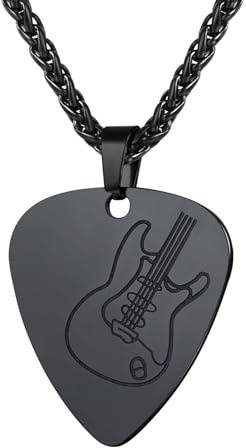 U7 Halsband med form av gitarrplektrum /gitarrhalsband som kan anpassas, guld/svart/blå, pläterad i två färger, 925 silver/rostfritt stål, musiksmycken, (med presentask) e ej personlig, colore: 01. Gitarrplektrum – svartpläterad, cod. HMD-GP3271H