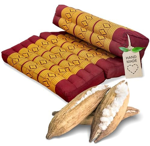 livasia Meditationskissen faltbar klappbar - 72x50x12cm - Zafukissen Zabuton für Yoga und Meditation, Meditationssitz mit Kapok, Sitzkissen Schneidersitz zum Klappen, handgefertigt (Rot/Gelb)