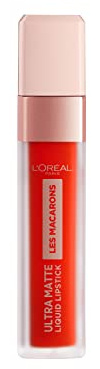 L'Oréal Paris Rossetto Matte Liquido Tinta Labbra a Lunga Tenuta, Collezione Les Macarons, Comfort e Tenuta Ottimale, Profumo di Confetto alla Mandorla, Confezione Singola, 826 Mademoiselle Mango