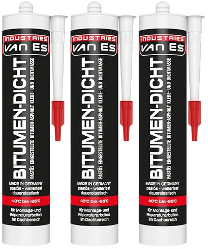 3x VE-INDUSTRIES PROFI Dach Dicht Reparatur Bitumenkleber Kaltkleber Dichtstoff Bitumendichter schwarz Kartusche 310 ml
