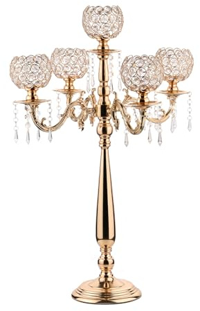 VINCIGANT Kerzenständer 5 Arm Kristall kerzenhalter Dekorativer Golden Retro Kerzenhalter, Verwendet für Hochzeits Tischdekoration, Geburtstagsgeschenke, Kommunions Kerze (Gold)
