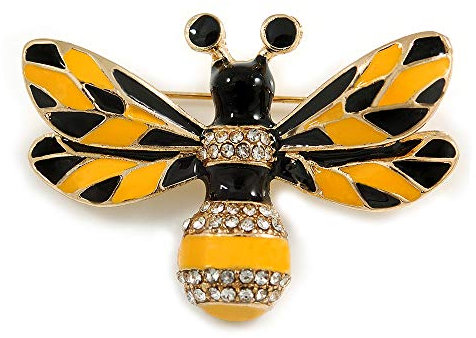Avalaya Broche abeille en émail jaune/noir en cristal doré – 45 mm de diamètre, taille unique, émail