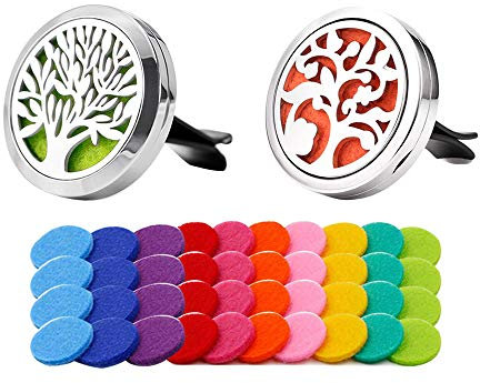 QitinDasen 2Pcs Premium Auto Aromaterapia Olio Essenziale Diffusore, Clip di Sfiato di Aromaterapia in Acciaio Inossidabile, con 40Pcs Feltro Cuscinetti (Albero della Vita e Albero Fortunato)