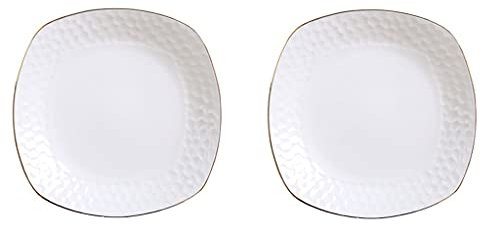 Assiettes Plates Plaques de dîner en céramique 2 pcs 8.19inch or vaisselle à bord d'or Ensemble for salade pâtes de dessert de la plaque de dessert et de l'apéritif du mariage PR (blanc) Assiette