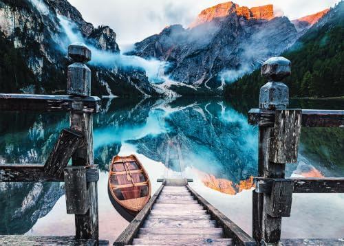 Ulmer Puzzleschmiede - Puzzle „Wildsee“ – 2000 Teile Puzzle – Puzzlemotiv des abendlichen Pragser Wildsee, dem malerischen Berg-See in den Dolomiten, Alpen, Südtirol