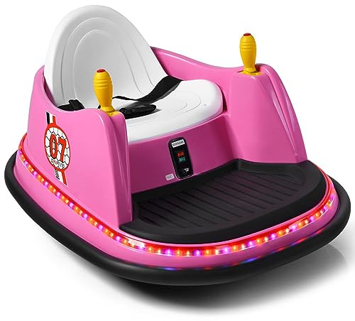 DREAMADE 6V Elektro Autoscooter Kinder mit Lichtern und Musik, Kinderauto 360 Grad drehbar, Elektrofahrzeug für Kinder von 2-5 Jahren (Pink)