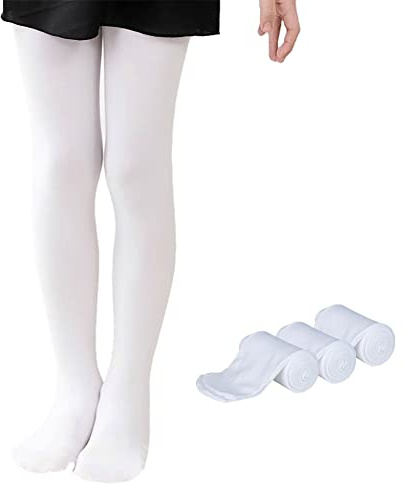 Smilore 3 Pack Girls Tights Microfiber Kids School Footed Soft Ballet Dance Pantyhose White 2-3 Years