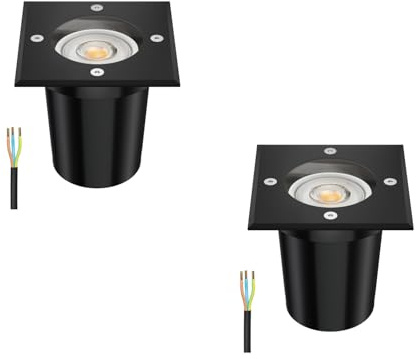 ledscom.de 2x Bodeneinbauleuchte RELI für außen, IP67, schwarz, eckig, 11 x 11cm inkl. LED Lampe 468lm warmweiß