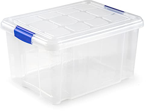 TIENDA EURASIA® Caja de Almacenamiento Multiuso, Cajas Almacenaje de Plastico Transparente con Tapa, Cajas Organizadoras con Cierre a Presion, Almacenaje Apilable (16L, Azul)