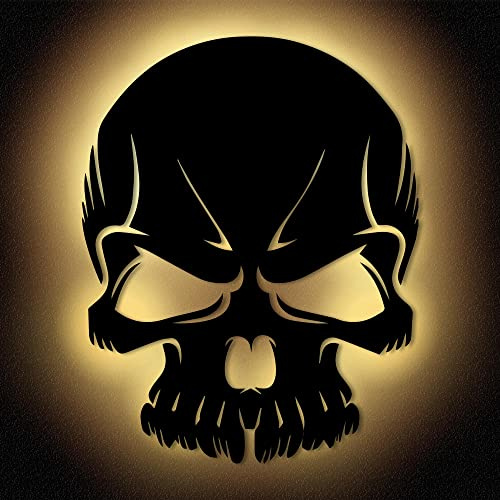 Namofactur Totenkopf-Wandlampe aus Holz mit LED-Licht für Wohnräume | Selbstbauset mit batteriebetriebener LED-Beleuchtung – flexibel als Wanddeko oder Hintergrundlicht in Wohnraum und Büro