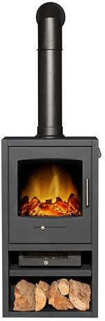 Adam Bergen XL Electric Stove in Charcoal Grey with Tall Angled Stove Pipe in Black