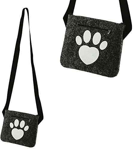 Cepewa Hunde Leckerli Tasche Aufdruck Pfote | Filz anthrazit 22,5x19x1,5cm | Umhängetasche Reißverschlussfach (1 x Hunde Leckerli Pfote anthrazit)