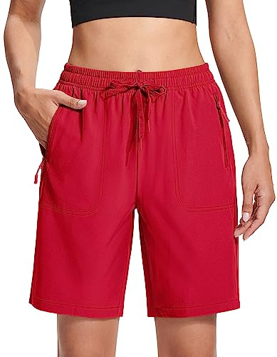 MAGCOMSEN Womens Shorts Elastic Waist Hiking Shorts Quick Dry Lightweight 8 Golf Shorts Active Tomato Red 2XL