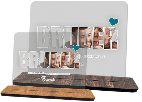 codiarts. Foto Geschenk Acryl Glas Bild personalisierbar mit eigenem Foto und Text, DIN A4 oder A5, optional mit Sockel als Fotogeschenk personalisiert für den Bruder (010 BRUDER)