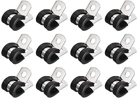 sourcing map Collier de Serrage 8mm 304 Inox Acier Caoutchouc 24pcs | Amorti Isolé Attache, Grillage Rigide Sangle Clip Fixation Tube Tuyau