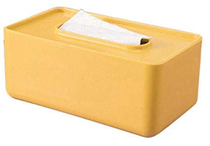 JOPLAX Cosmetic Tissue Box Dispenser, Rectangular Plastic Tissue Box with Lid, Yellow, Classic