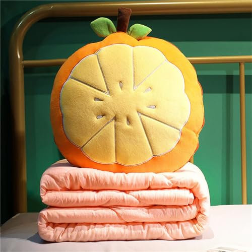 Hixingo Reisedecke und Kissen 2 in 1, Reisedecke mit Kissen Set Multifunktionale Reise Decke und Kissen 2 in 1 Weichem Flugzeug Verwandlungskissen für Urlaub, Camping (35 * 35cm,Rund-Orange)